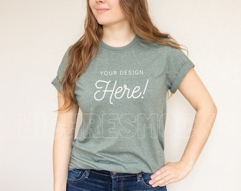 Gildan 64000 Mockup, Military Green Tshirt Mockup, Gildan Tshirt Mockup, Green Tshirt Mockup, Model Mockup, Military Green Shirt Mockup