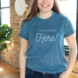 Bella Canvas 3001 Mockup, Heather Deep Teal Shirt Mockup, Bella Canvas 3001 Heather Deep Teal, Teal Shirt Mockup, Bella Canvas Mockup