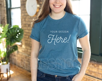 Koszulka Bella Canvas 3001 Heather Deep Teal T-Shirt Mockup