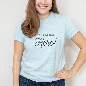 Heather Ice Blue Mockup, Bella Canvas 3001 Mockup, Tshirt Mockup, Model Mockup, Bella Canvas 3001, 3001 Mockup, Blue Shirt Mockup