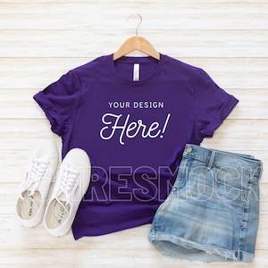 Bella Canvas 3001 Mockup | Bella Canvas Purple Tshirt Mockup | Bella Canvas 3001 | Bella Canvas Flatlay | Stylized Flatlay | Summer Flatlay