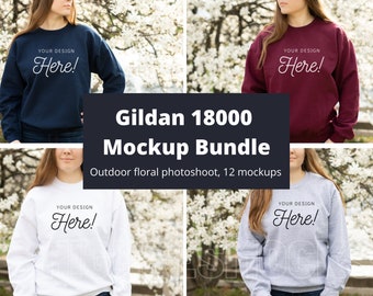 Gildan 18000 Mockup Bundle | Gildan Sweatshirt Bundle | Gildan 18000 Mockup | Gildan Sweatshirt Mockup | Model Mockup | Floral Mockup Bundle