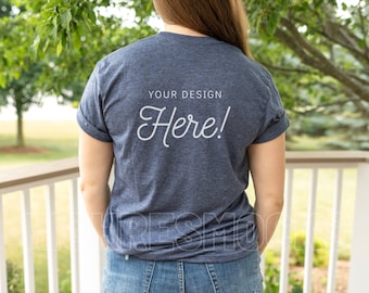 Gildan 64000 Back of Shirt Mockup, Heather Navy (Digital Download)