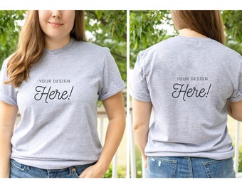 Gildan 64000 Mockup, Gildan Achterkant van Shirt Mockup, 64000 Mockup Grijs, Heather Grey Shirt Mockup, Model Mockup, Gildan Heather Grey