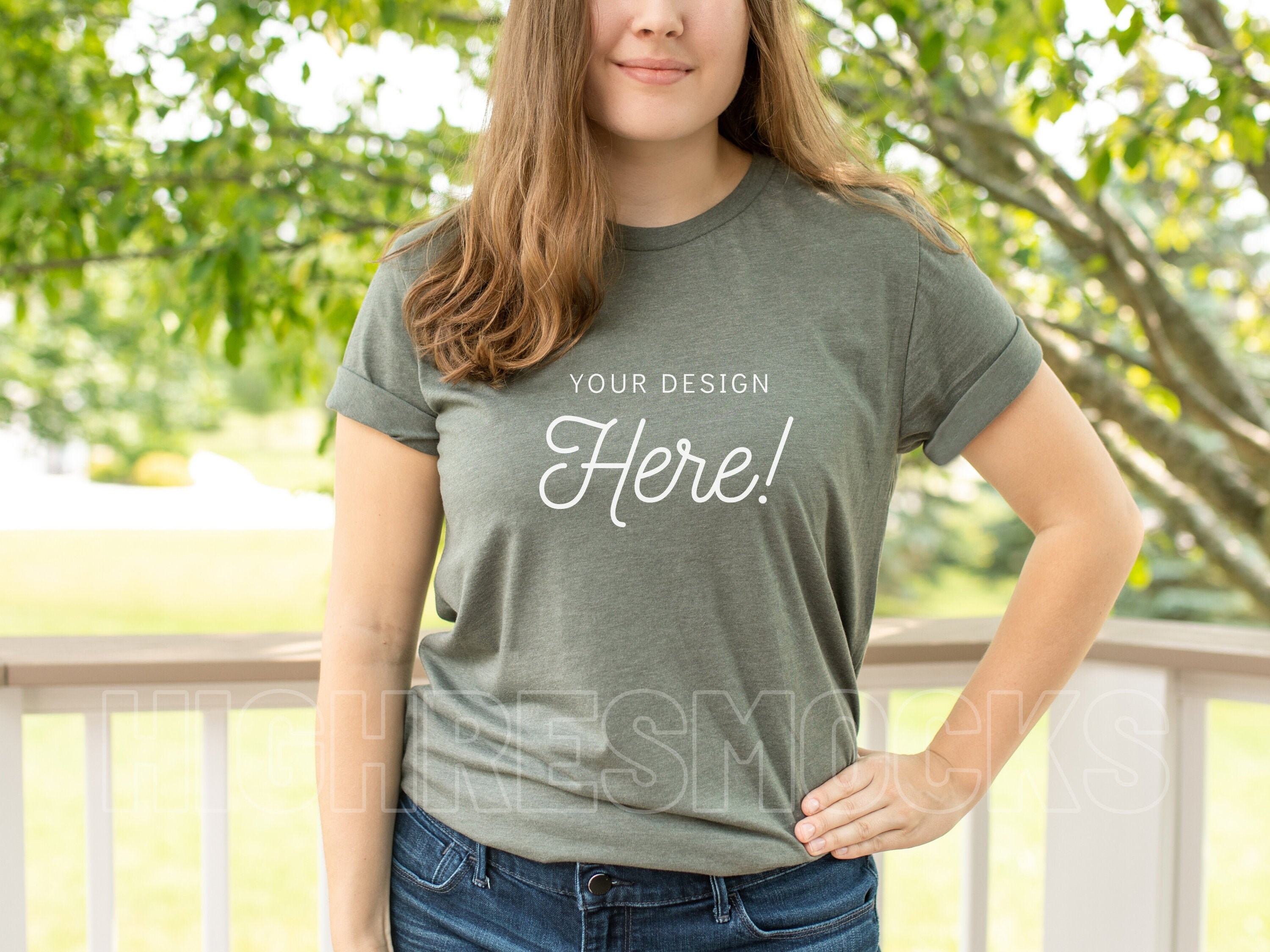 Bella Canvas 3001 Mockup, Bella Canvas Military Green Shirt Mockup ...