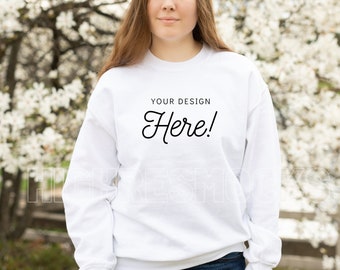 Gildan 18000 Mockup, White Sweatshirt Mockup, 18000 Mockup White, Model mockup, Sweatshirt Mockup, Gildan White Sweatshirt
