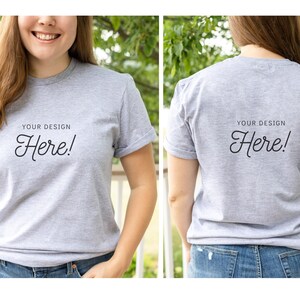 Gildan 64000 Mockup,  Gildan Back of Shirt Mockup, 64000 Mockup Grey, Heather Grey Shirt Mockup, Model Mockup, Gildan Heather Grey