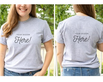 Gildan 64000 Mockup, Gildan Achterkant van Shirt Mockup, 64000 Mockup Grijs, Heather Grey Shirt Mockup, Model Mockup, Gildan Heather Grey