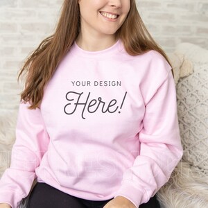Gildan 18000 Mockup, 18000 Mockup, Pink Sweatshirt Mockup, Gildan Pink Sweatshirt, Gildan Mockup, Model Mockup, Valentine&#39;s Day Mockup