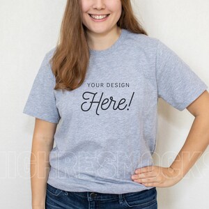 Bella Canvas 3001 Mockup, Grey Shirt Mockup, Heather Grey Shirt Mockup, Bella Canvas Heather Grey Shirt, Model Mockup, Tshirt Mockup