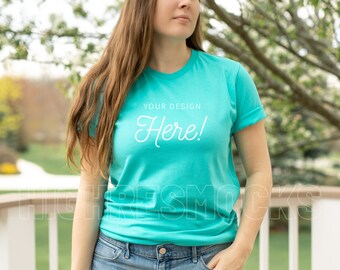 Mockup koszulki Bella Canvas 3001 Teal (pobieranie cyfrowe)