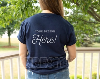Gildan 64000 Mockup,  Gildan Back of Shirt Mockup, 64000 Mockup Navy, Navy Shirt Mockup, Model Mockup, Gildan Navy Mockup