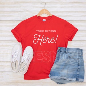 Gildan 64000 Mockup | Red Tshirt Mockup | Gildan Red Softstyle Tshirt Mockup | Red Tshirt Flatlay | Summer Tshirt Flatlay