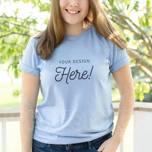 Bella Canvas 3001 Mockup, Bella Canvas Heather Blue Shirt Mockup, Tshirt Mockup, 3001 Mockup, Model Mockup, Heather Blue Mockup