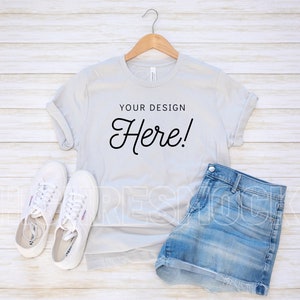 Bella Canvas 3001 Silver Flatlay Mockup | Bella Canvas Mockup | Silver Tshirt Mockup | Summer Bella Canvas Mockup