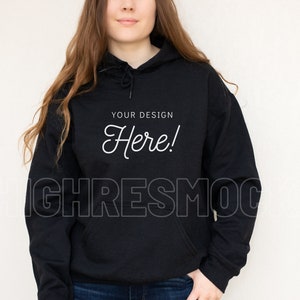 Gildan Black Hoodie Mockup, Gildan 18500 Black Hoodie, Gildan 18500 Mockup,  Black Sweatshirt Mockup, Model Mockup, Black Hoodie Mockup
