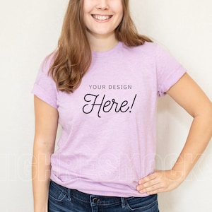 Bella Canvas 3001 Mockup, Lilac Shirt Mockup, Bella Canvas Heather Lilac Shirt, Model Mockup, Tshirt Mockup, Bella Canvas 3001, 3001 Mockup