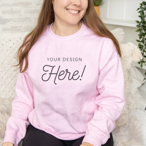 Gildan 18000 Mockup, Pink Sweatshirt Mockup, Gildan Pink Sweatshirt, 18000 Mockup, Gildan Mockup, Valentines Day Mockup, Model Mockup