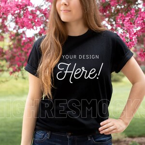 Gildan 64000 Mockup, Gildan 64000 Black Mockup, Gildan Black Softstyle Shirt Mockup, Model Mockup,  Lifestyle Mockup, Spring Mockup