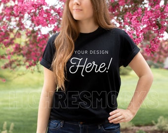 Gildan 64000 Black T-Shirt Mockup, Softstyle, Model Mockup (Digital Download)