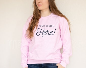 Gildan 18000 Mockup Bundle, Gildan Light Pink Sweatshirt Mockup, Model Mockup,  Light Pink Sweatshirt Mockup, 18000 Mockup