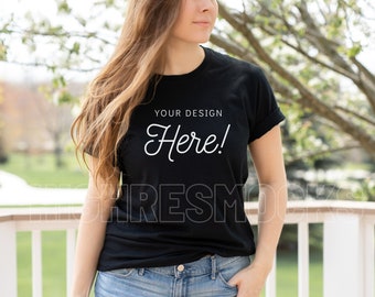 Gildan 64000 Black T-Shirt Mockup, Model Mockup (Digital Download)