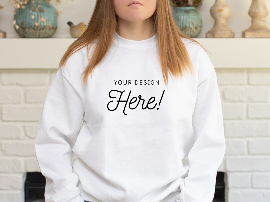 Gildan 18000 Heavy Blend Crewneck White Sweatshirt Mockup 2 Pack Gildan