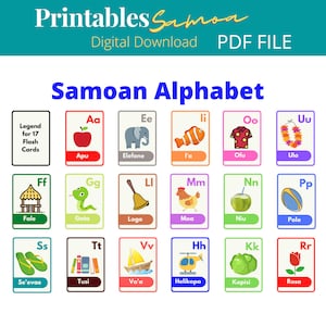 Alfabeto imprimível de Samoa, download instantâneo de atividades, cartões de memória flash, educação em casa ou sala de aula, cartões de atividades de jardim de infância