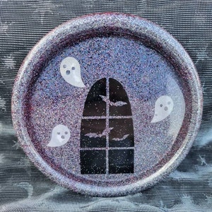 Creepy cute handmade resin dish. Bats. Ghosts. Halloween. Spooky. Trinket dish. Candleholder.