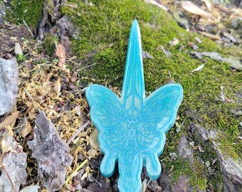 Butterfly Resin Athame: Teal Glitter Ritual Dagger, Wiccan Altar Tool