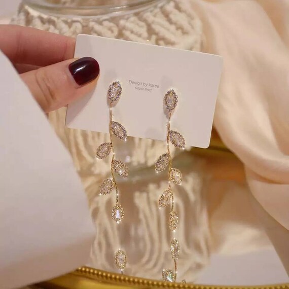 Gold plated 2024 crystal vine earrings