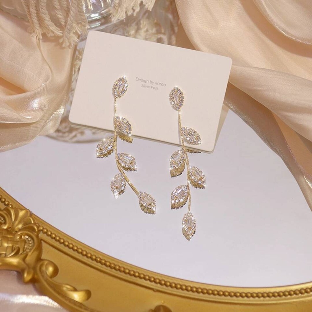 2 Colours 14K Gold Plated OR Silver Crystal Branch Vine Earrings