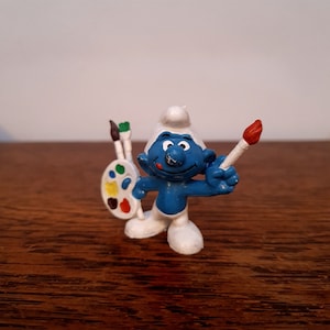 Painter Smurf - Vintage Figurine 1983 by PEYO Schleich -5cm- Rare find!
