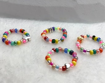 Bunter Ring | Kinderring | Schmetterling | Silber | Gold | Herz | Blumenring | Ring für Kinder | Geschenk für Mädchen  | seed beads