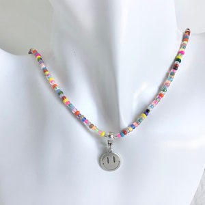 Smiley necklace | Rocailles necklace | Colorful necklace | Silver | Festival | long chain without clasp