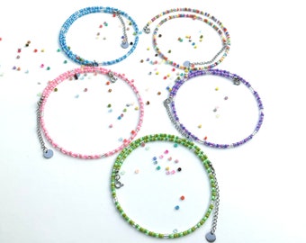 Bunte Kette, Perlenkette, Boho-Stil, Halskette in vielen Farben, Kleines Geschenk, Choker, Pastellfarben