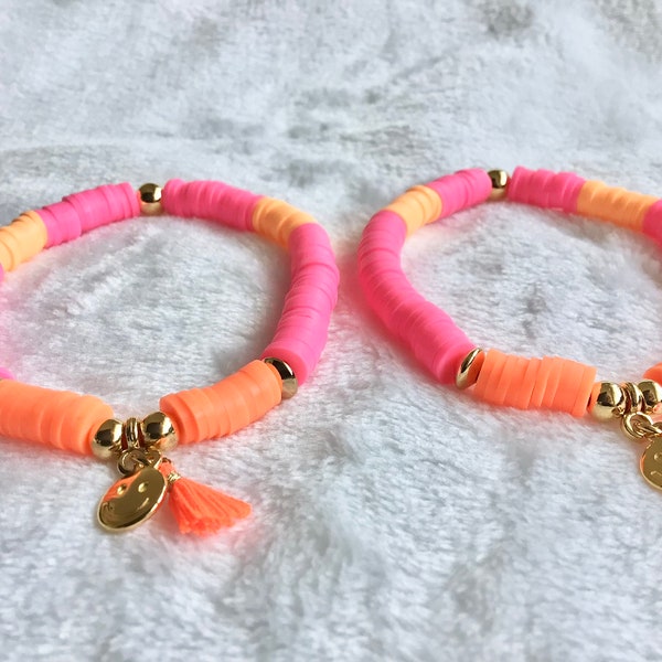 Neon Armband | Smiley Armband | Neonpink | Neonorange | Festival | Armband Gold | Pink trifft Orange | Boho | Ibiza | friendships | bunt