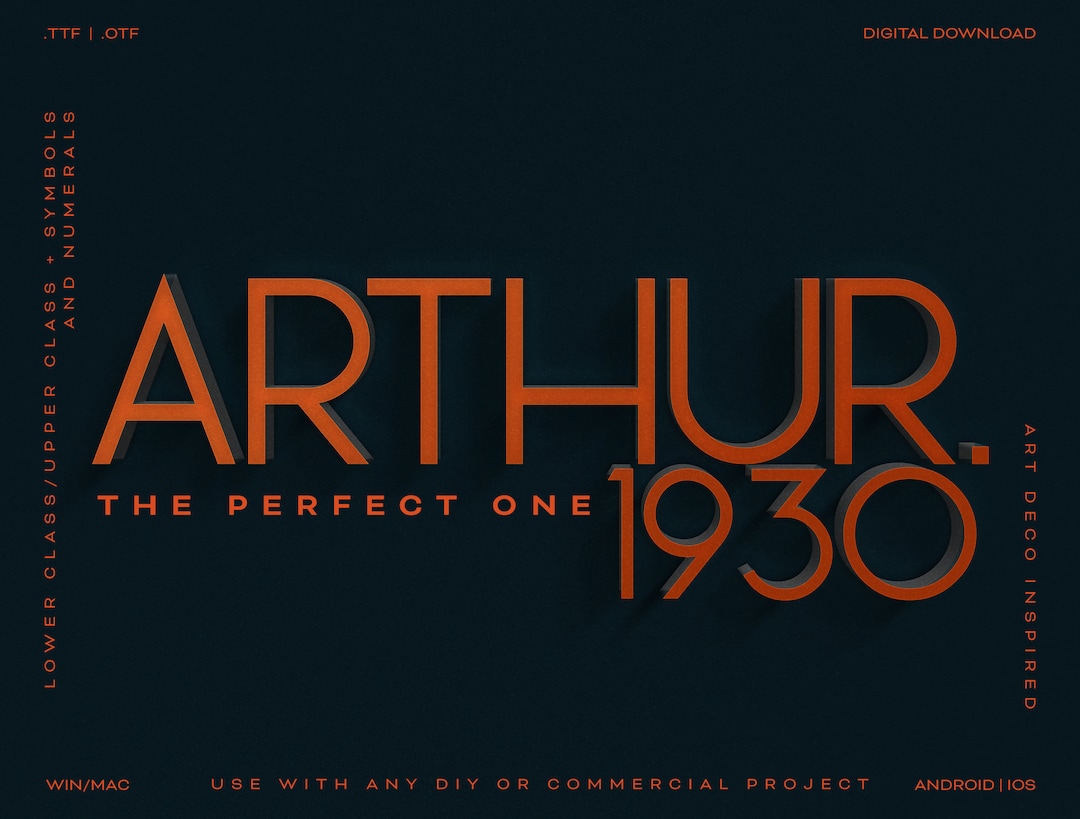 Arthur. Art Deco Inspired 1930's Font, TTF OTF Font, Vintage Retro ...