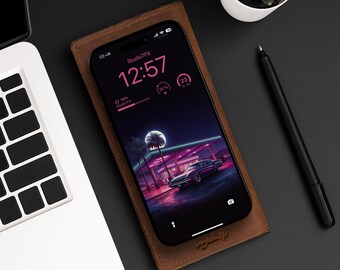 Retro Street Car Art At Gas Station iPhone Wallpaper | Mobile Phone Wallpaper | iOS LockScreen Wallpaper | Cellphone Wallpaper | 414