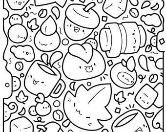 Printable Kawaii Doodle Coloring Page for Kids and Adults