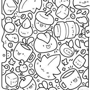 Printable Kawaii Doodle Coloring Page for Kids and Adults image 1
