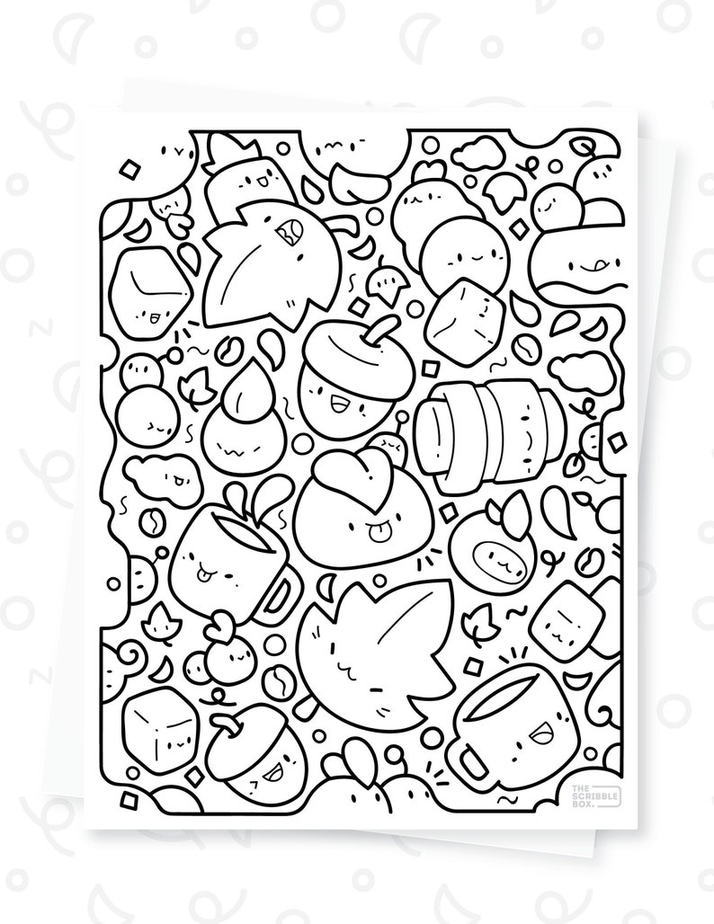 Printable Kawaii Doodle Coloring Page for Kids and Adults image 1