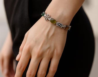 Pulseira artesanal em prata de lei com turmalina • Joias boho com pedras preciosas