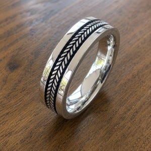 925 Sterling Silver Leaf Pattern Ring, 5mm Polished Wedding Band, Minimalist Men's Ring, Promise Ring, Anniversary Gift for Him