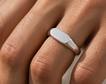 Anello ovale con sigillo in argento sterling, fede per mignolo moderna e minimalista, con incisione personalizzata (unisex)