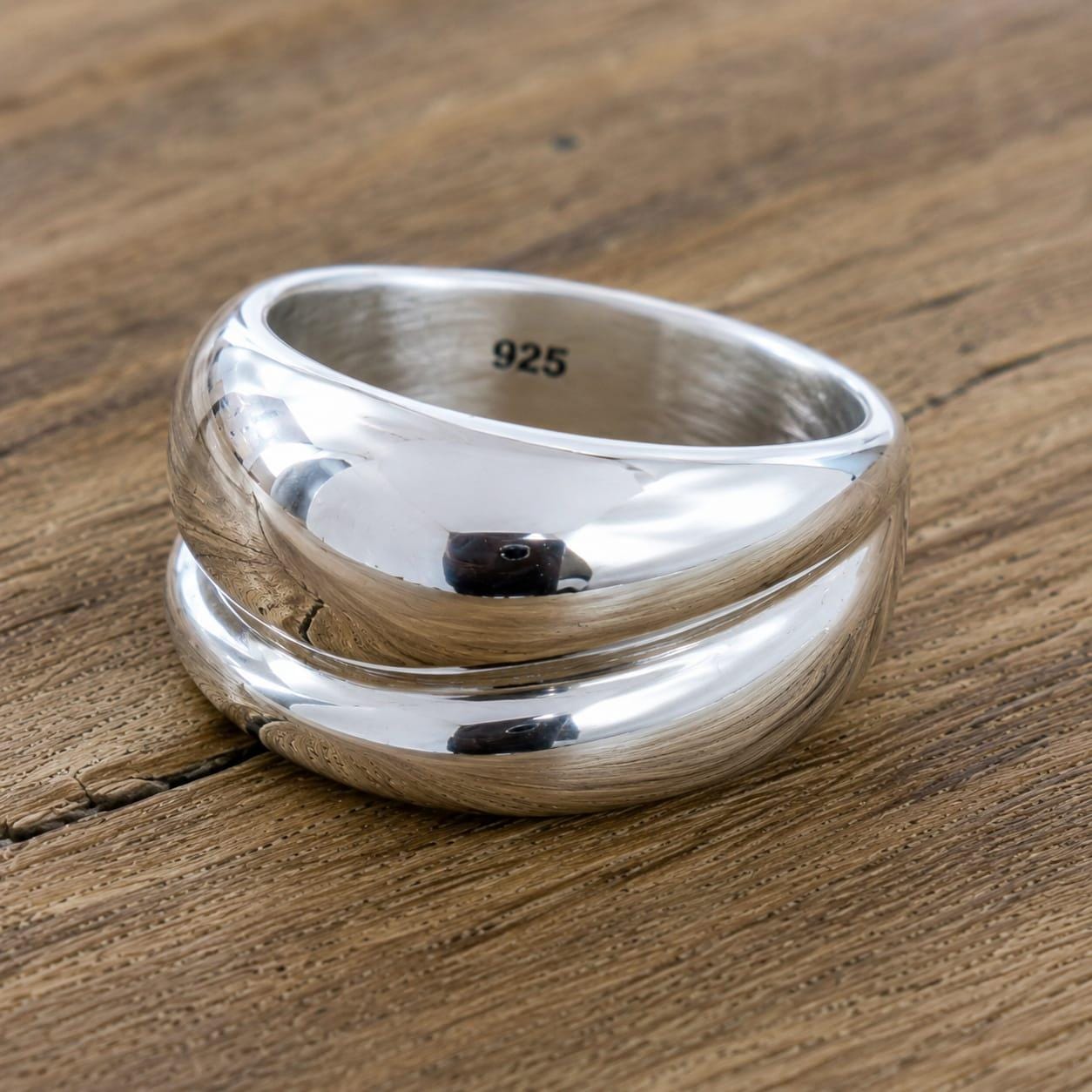 925 Sterling Silver Wide Crossover Dome Ring, Minimalist Statement…