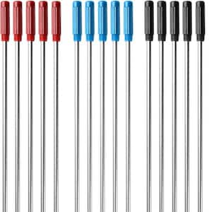 May include: A collection of pen refills with red, blue, and black ink. The refills have silver metal tubes and colored tops. The red refills have red tops, the blue refills have blue tops, and the black refills have black tops.