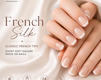 Unghie finte French Silk Press On / Punte French Classiche Corte e Quadrate (Gel Morbido)