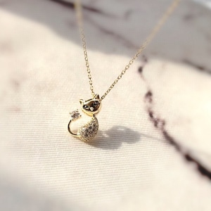 Fuchs Anhänger Silbe Halskette • 925 Silber Halskette Vergoldet • Infinity Halskette • Minimaliste Kette Ideales Geschenk•Tier Anhänger