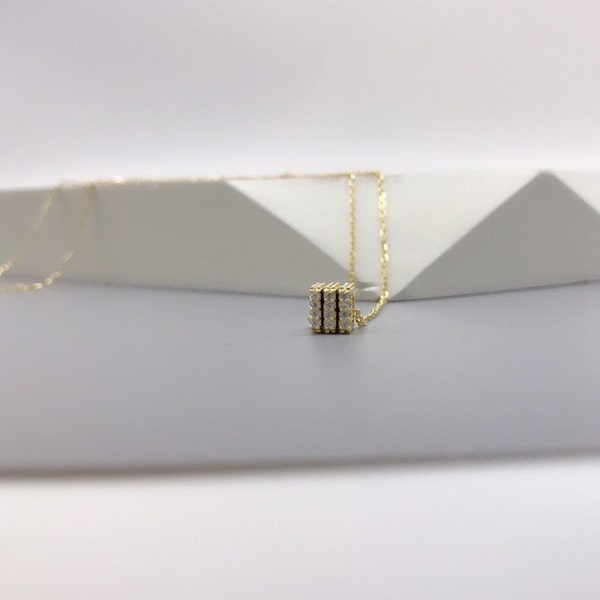 Quadratische Vergoldete Silbe Halskette • 925 Silber Halskette • Infinity Halskette • Minimaliste Kette Geschenk•Quadratischer Anhänger